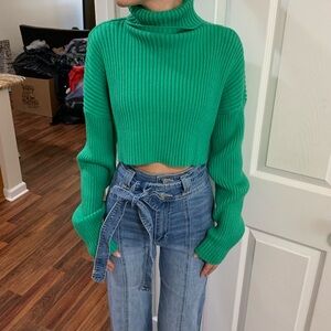 Boutique kelly green cropped turtleneck sweater #22